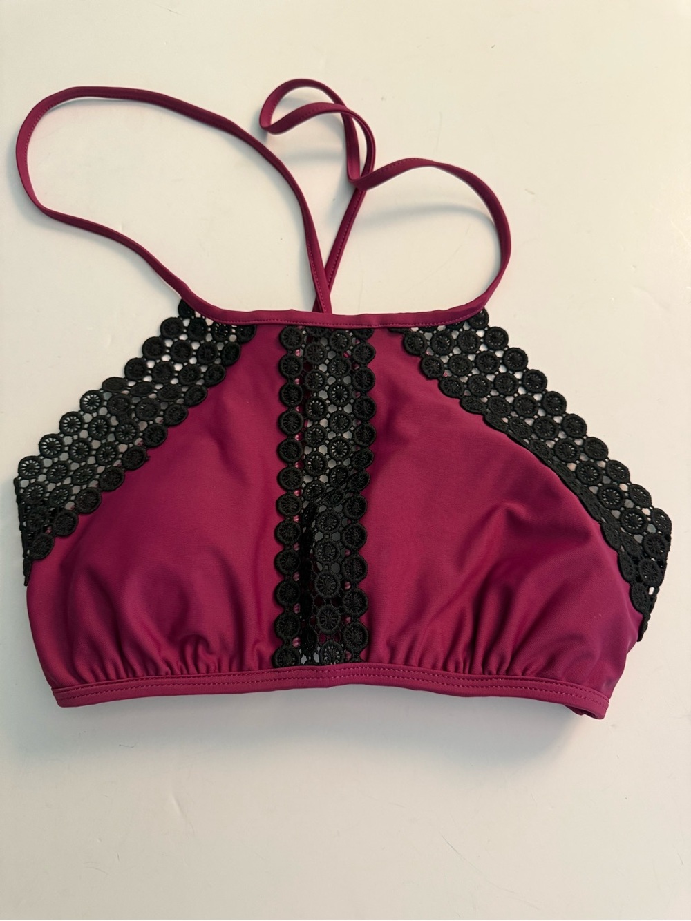 Arizona Jean Company High Neck Bikini Top with Black Lace Size Large